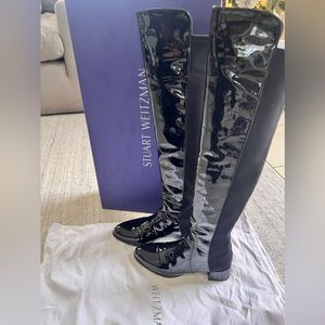 Stuart Weitzman black shiny boots over the knee